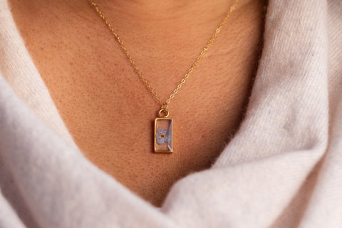 Rectangle Forget Me Not Necklace (available in 2 colors)