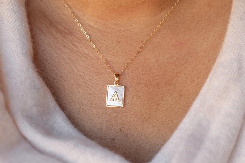 Mother-of-Pearl Monogram Necklace (gold chain)