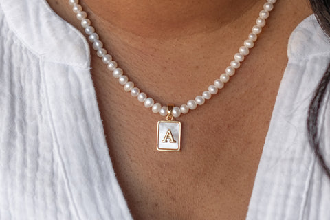 Mother-of-Pearl Monogram Necklace (pearl strand)