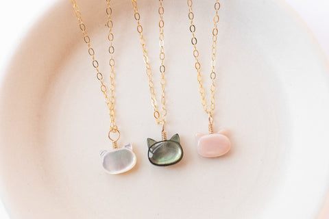 Mother of Pearl Cat Pendant (available in 3 colors)